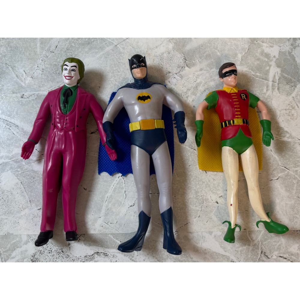 NJ Croce DC Comics 1966 Batman Robin Joker Bendable Action Figure Set 3pc 2014